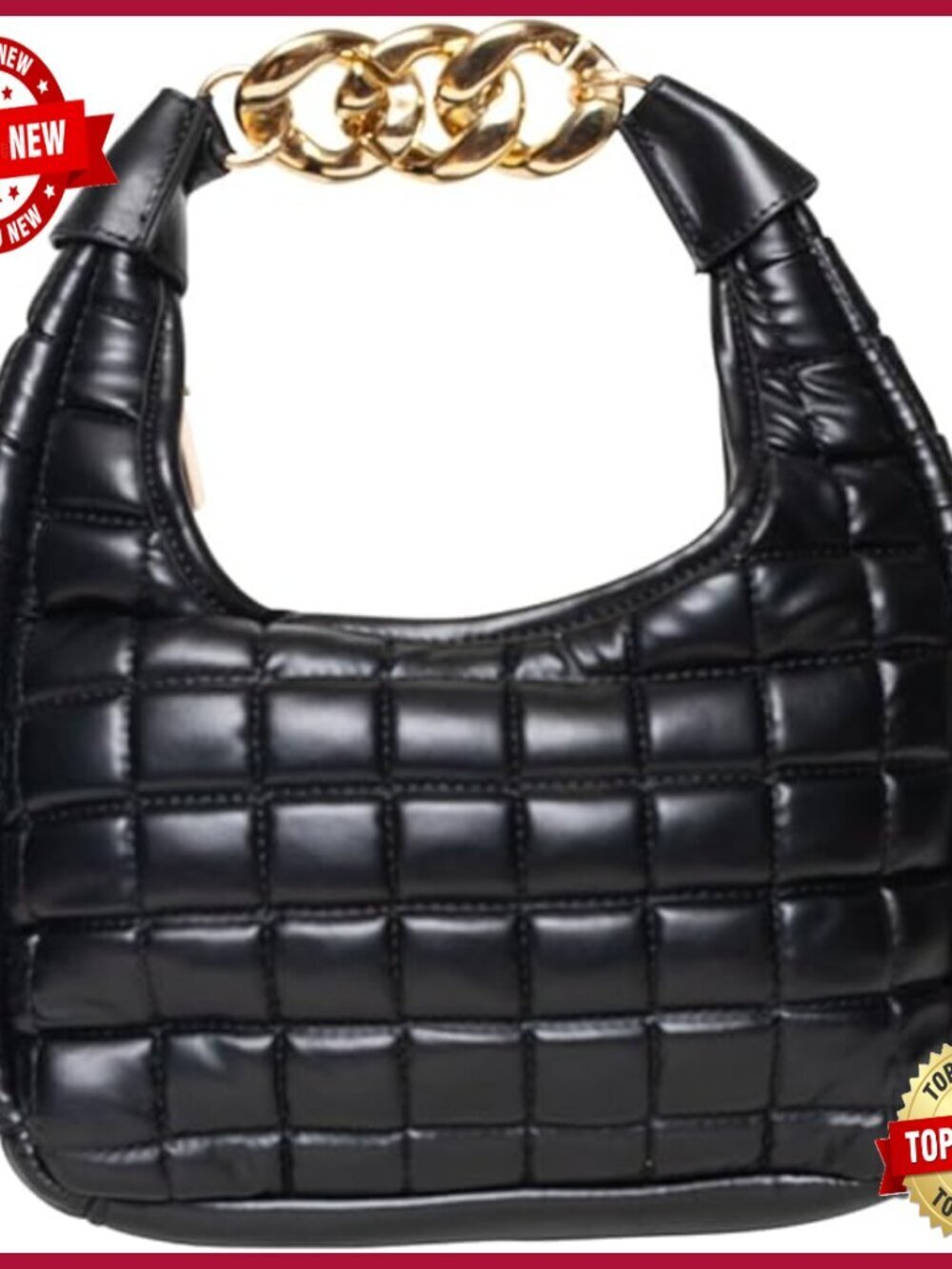 21" Quilted Puffer Mini Crossbody Bag Gold Chain Handle Shoulder Strap